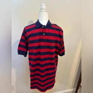 Polo Ralph Lauren Mens red and navy stripe short sleeve collared shirt M classic